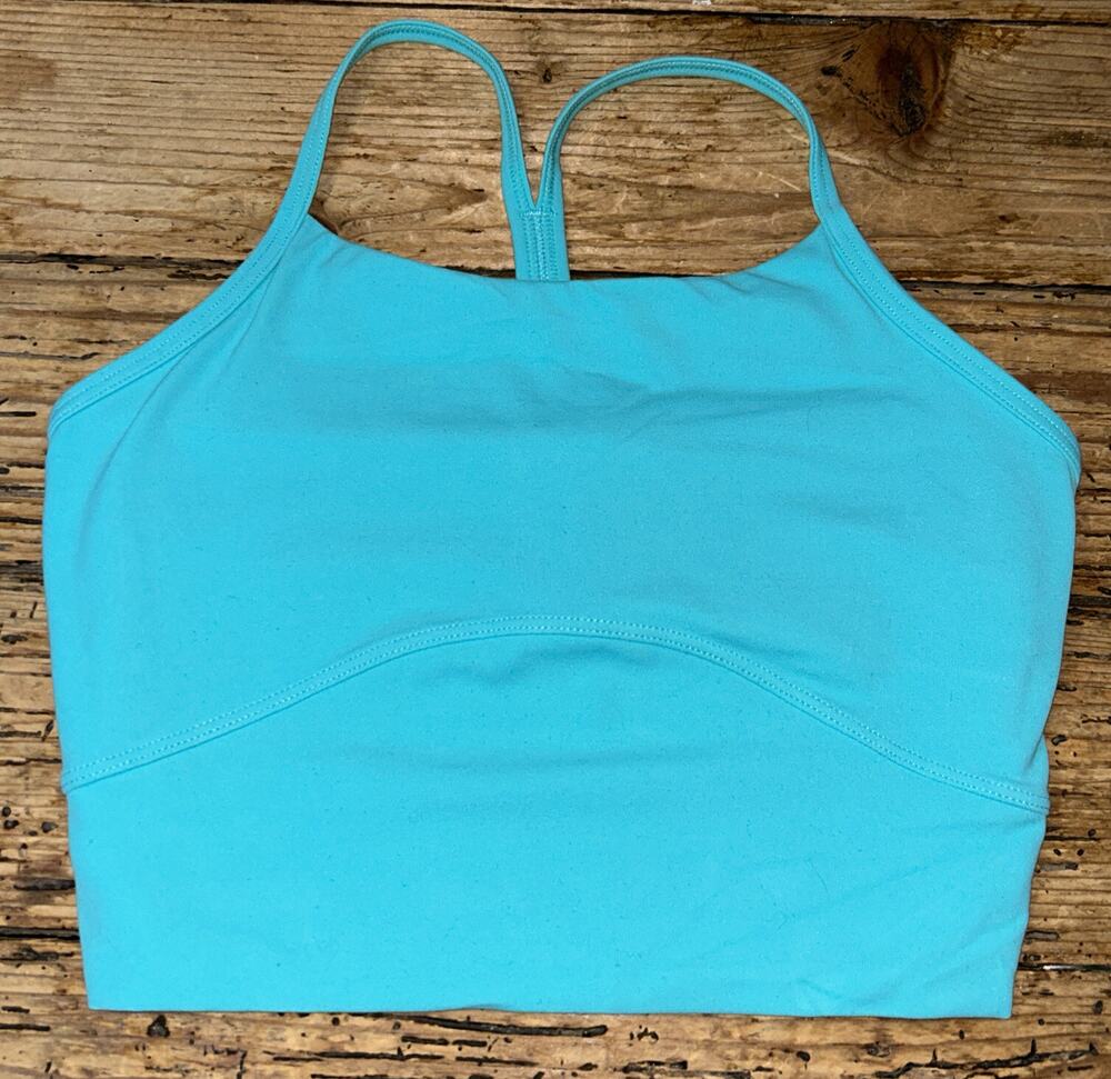 Stork Women’s Size 2 Aqua Racerback Sports Bra NWOT Built In Bra No Pads